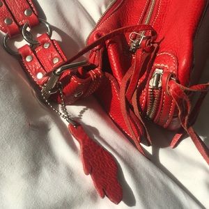 Roots red leather shoulder bag